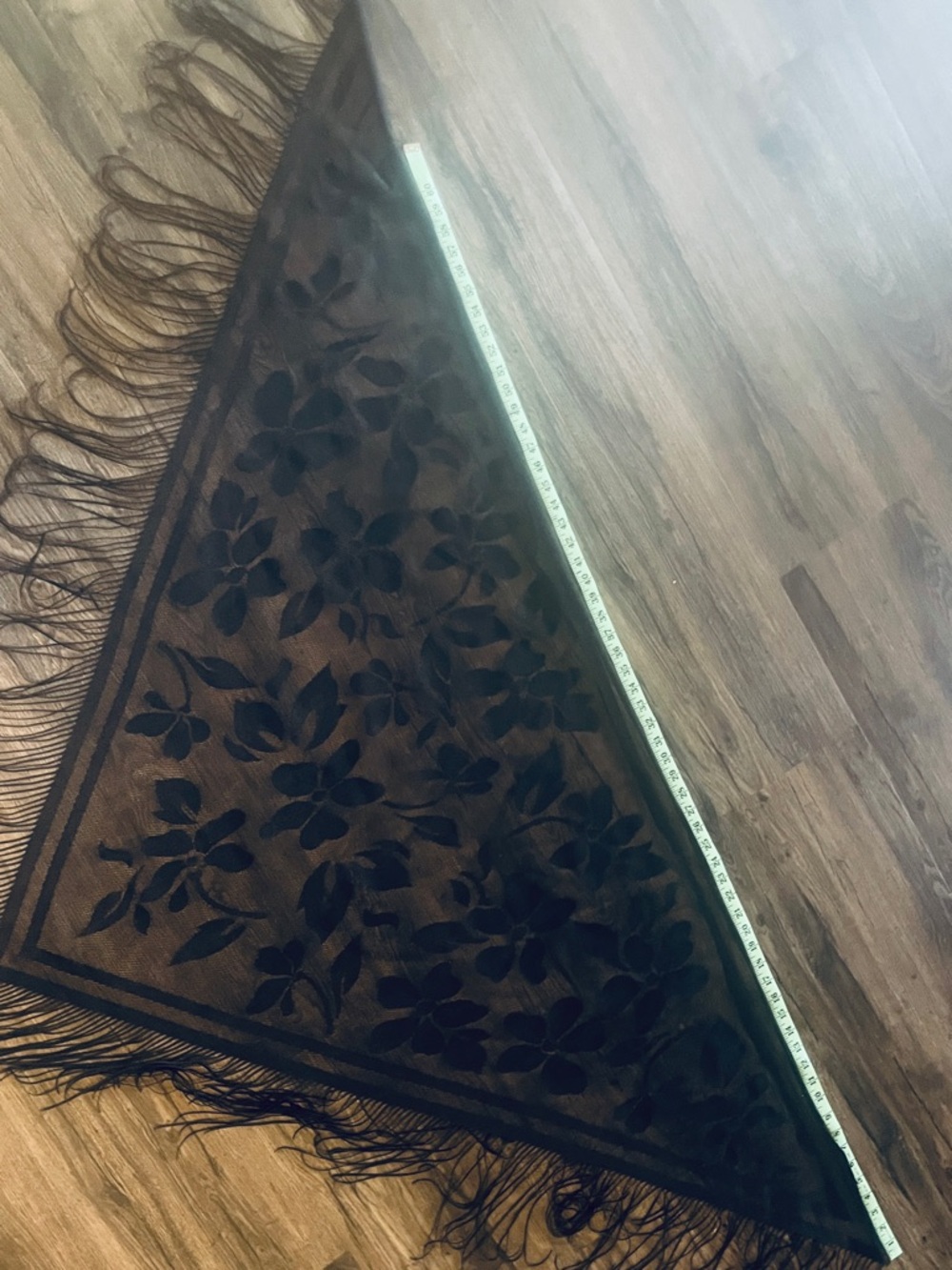 Black Floral Velvet Burnout Fringe Triangle Shawl